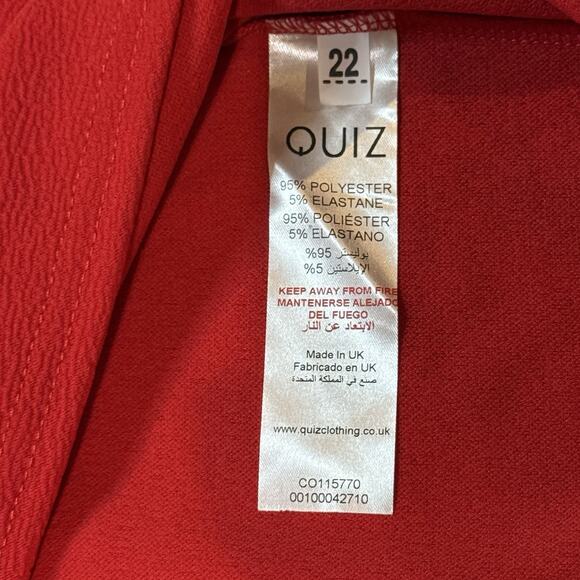 QUIZ Womens Plus Size Wrap Pleated Ruched Sleeve Red Midi Dress Size US 18 Party - Picture 11 of 12